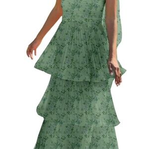 Floral Green Tiered Dress